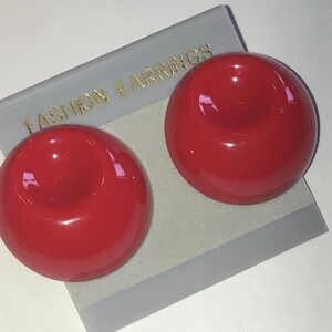 Vintage Chunky Red Dome Retro Boho Earrings